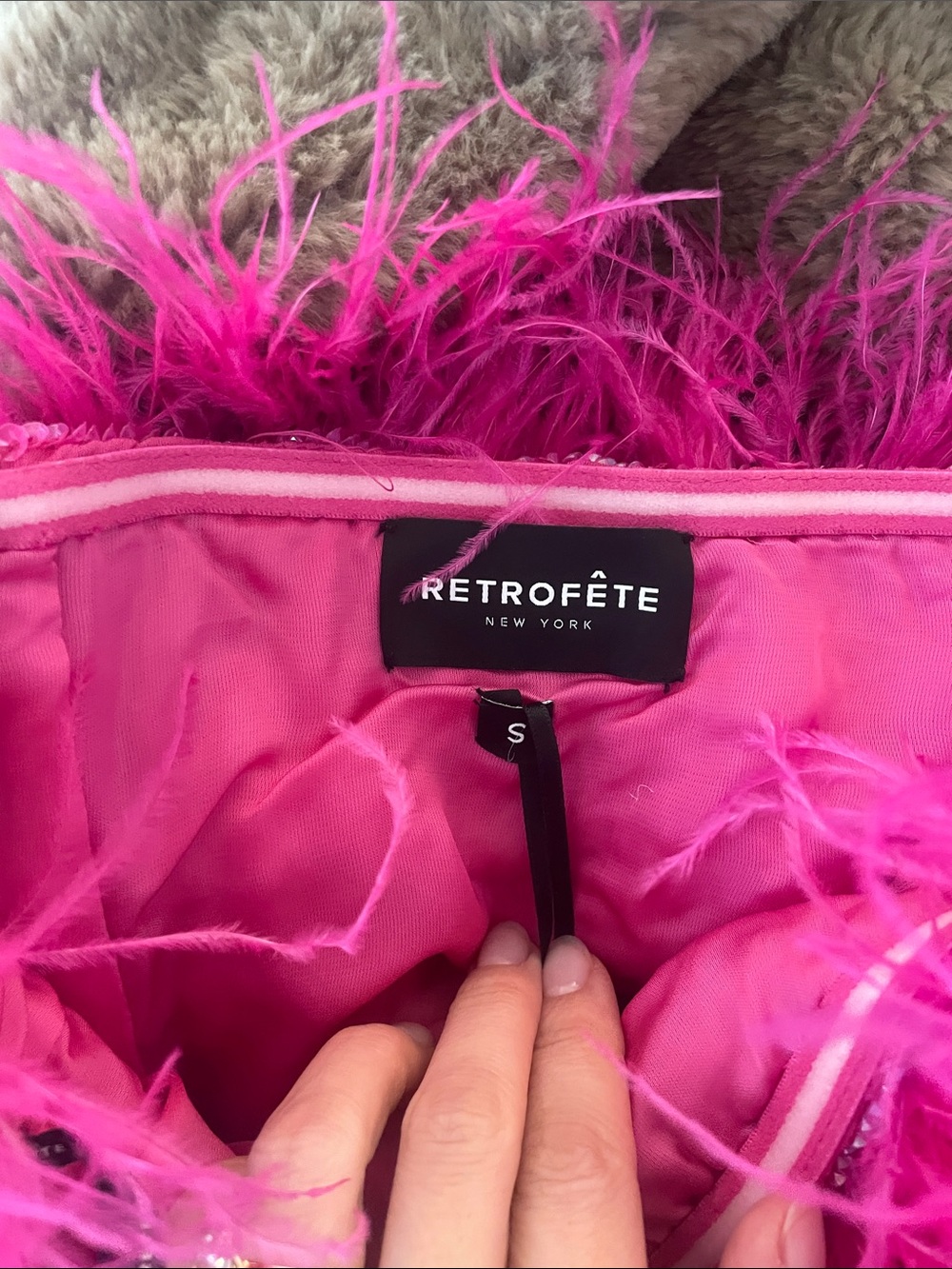 Retrofete Fuchsia Feather-Trim Mini Dress - Picture 5 of 6